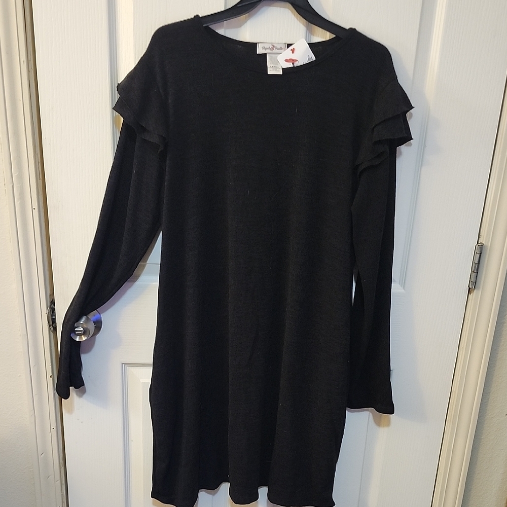 Black Crew Neck Bell Sleeve Sweater Dress